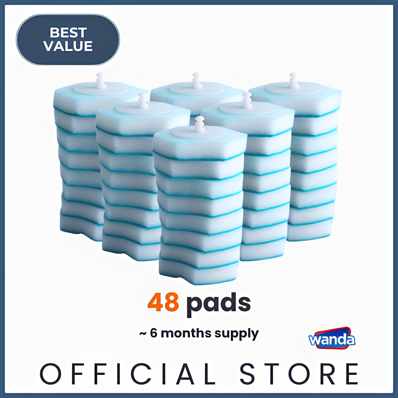 Wanda Disposable Scrub Pad Pack of 8s Refills for Toilet Brush