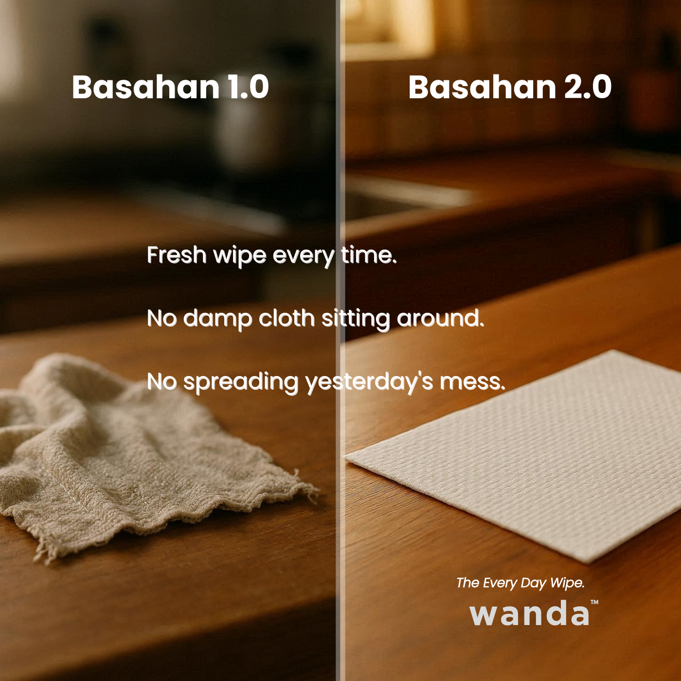 Wanda Everyday Wipes – Multi-Surface Cleaning | Plant-Derived, Unscented, Alcohol-Free | 40 Sheets