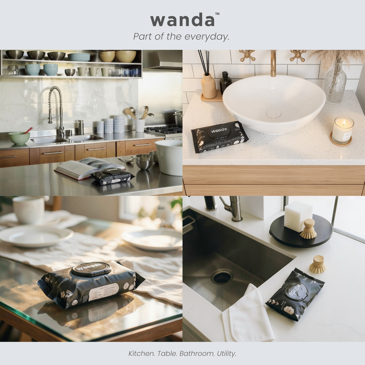 Wanda Everyday Wipes – Multi-Surface Cleaning | Plant-Derived, Unscented, Alcohol-Free | 40 Sheets