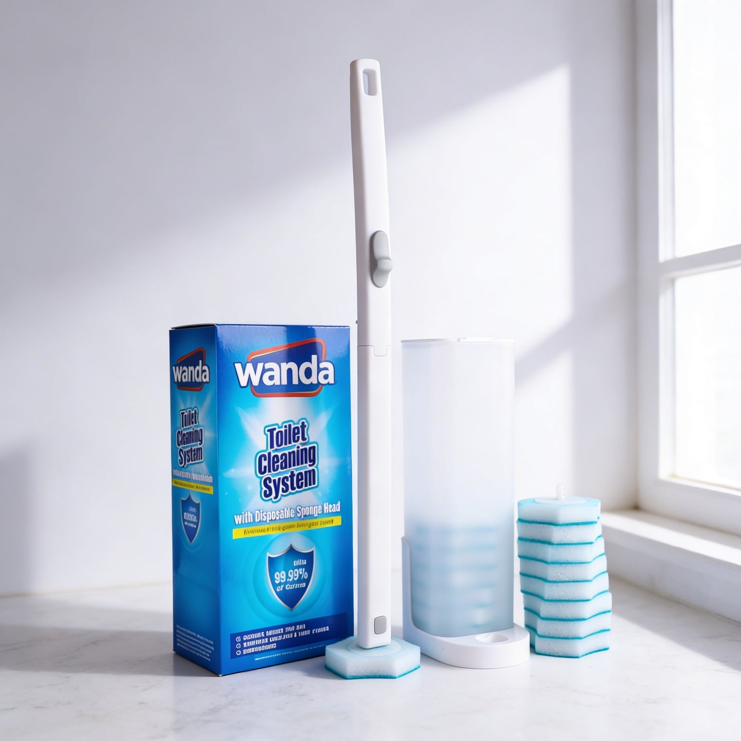 Wanda Toilet Cleaning System Set with 16 Disposable Scrub Pad Refills