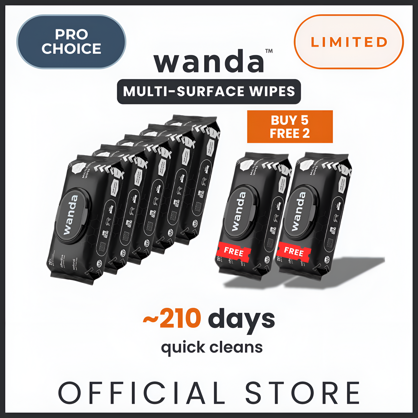 Wanda Everyday Wipes – Multi-Surface Cleaning | Plant-Derived, Unscented, Alcohol-Free | 40 Sheets