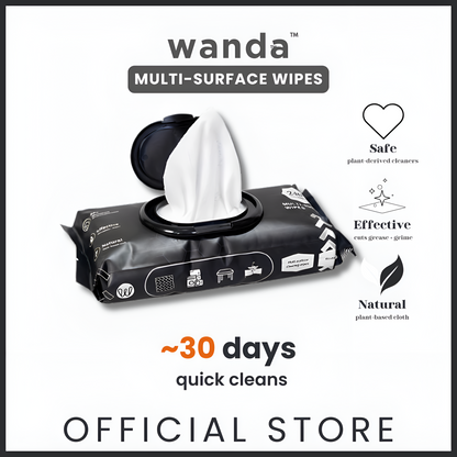 Wanda Everyday Wipes – Multi-Surface Cleaning | Plant-Derived, Unscented, Alcohol-Free | 40 Sheets